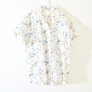 GAP Vintage Printed Lighthouse Village Pattern Button Up T-shirt